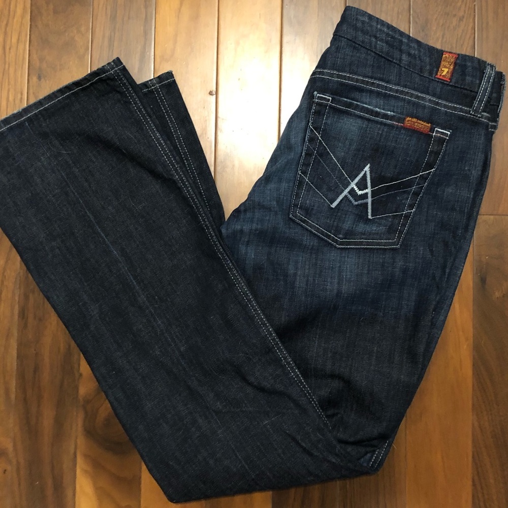 7FAM high waist a-pocket boot cut blue jeans